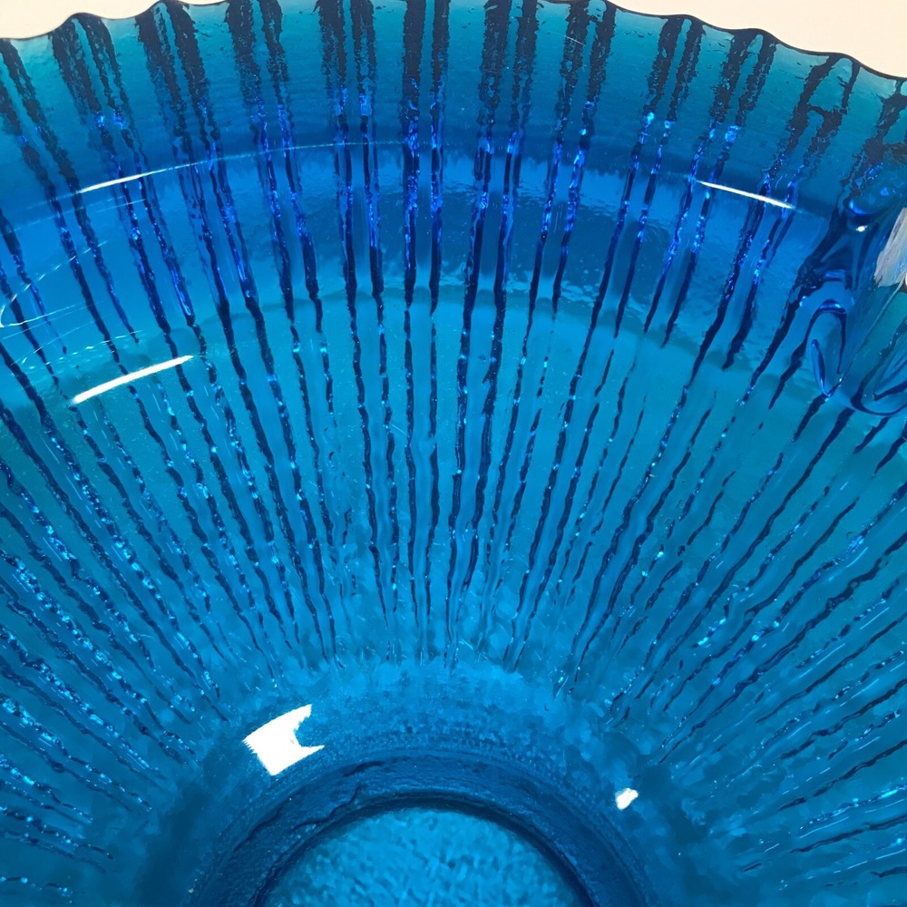 Blenko Label Mid Century Chunky Blue Sun Burst 4 Slot Ashtray 8.75 Inch Vintage‎ - Picture 7 of 12